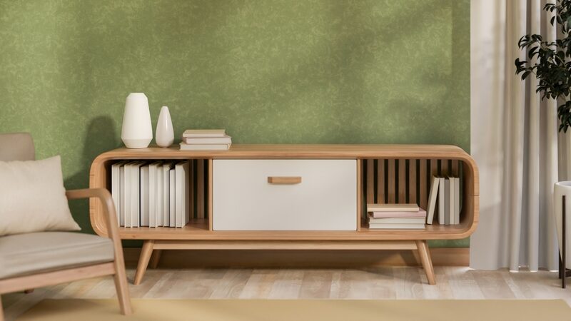 The,Wooden,Table,With,Decors,And,An,Armchair,Place,Beside